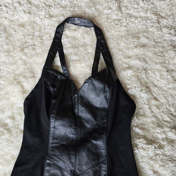 WILSONS Women's Halter Neck Mini Dress Black Size Small Leather Size Small Biker - Picture 4 of 13
